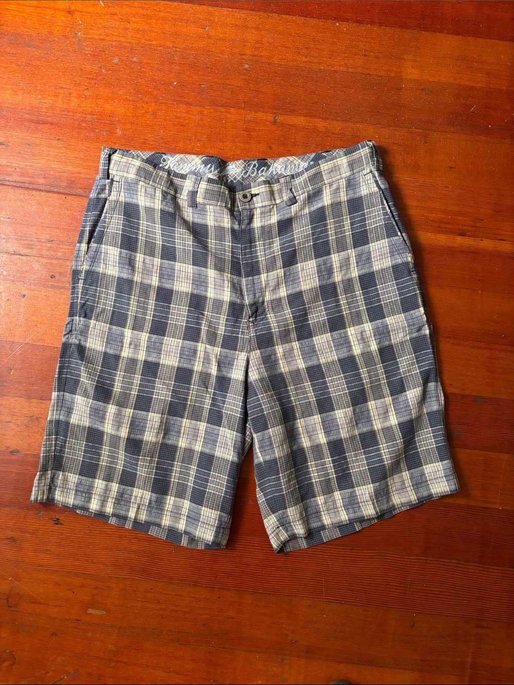 Tommy Bahama Blue and Cream Plaid Flat-Front Men's Shorts